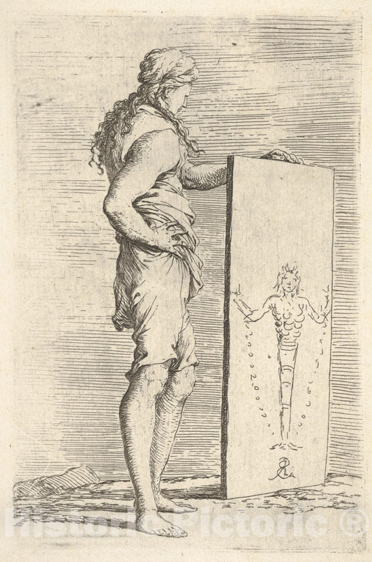 Art Print : Salvator Rosa - A Figure Supporting a Tablet with a Representation of a Herm of Diana of Ephesus, from The Series 'Figurine' : Vintage Wall Art