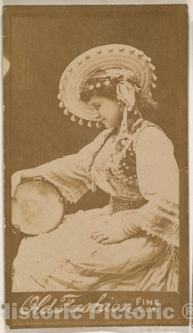 Photo Print : Actress Posing with Tambourine, from The Actresses Series (N664) Promoting Old Fashion Fine Cut Tobacco : Vintage Wall Art