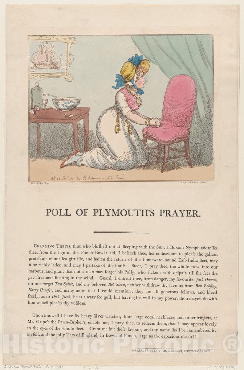 Art Print : Thomas Rowlandson - Poll of Plymouth's Prayer : Vintage Wall Art
