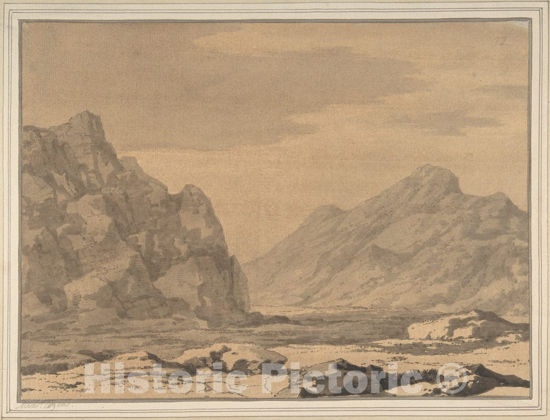 Art Print : Alexander Cozens - Landscape with Riverbed and Mountains : Vintage Wall Art
