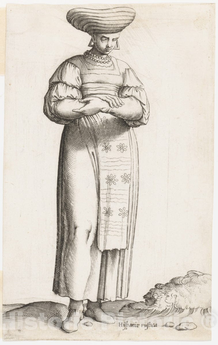 Art Print : Engraved by Enea Vico - Costume Plate: Hispania Rustica MUL. (with Label on Ground) : Vintage Wall Art