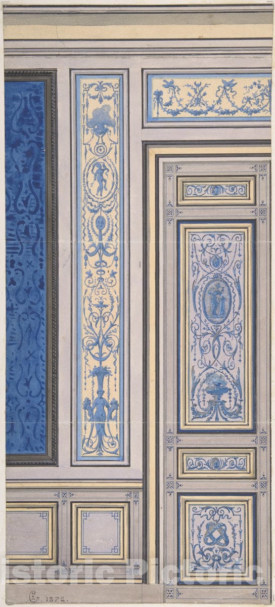 Art Print : Jules-Edmond-Charles Lachaise - Design for Wall, Hôtel de Beaujon, Paris : Vintage Wall Art