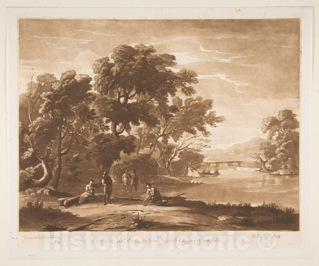 Art Print : Richard Earlom - Landscape with Figures : Vintage Wall Art