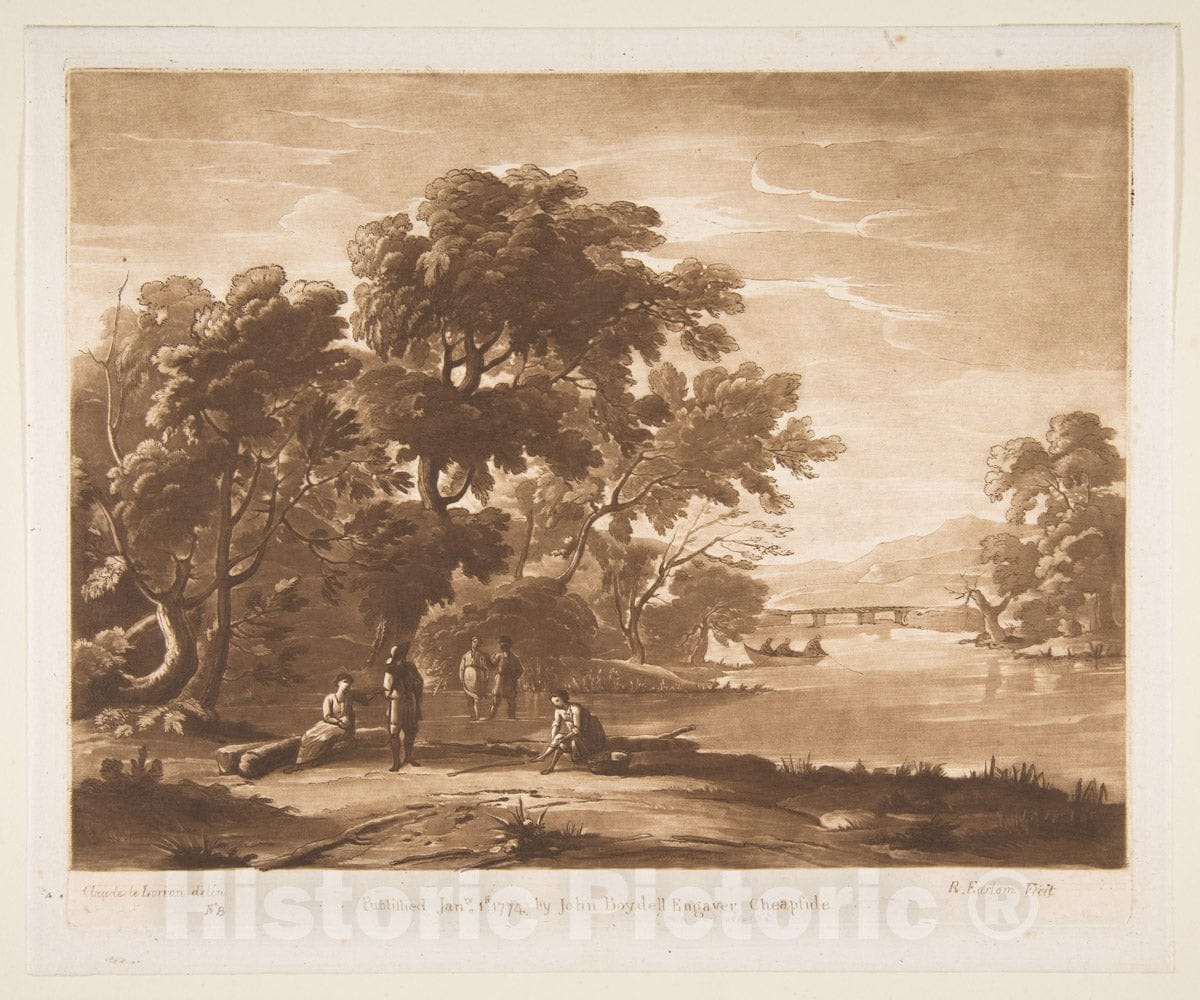 Art Print : Richard Earlom - Landscape with Figures : Vintage Wall Art