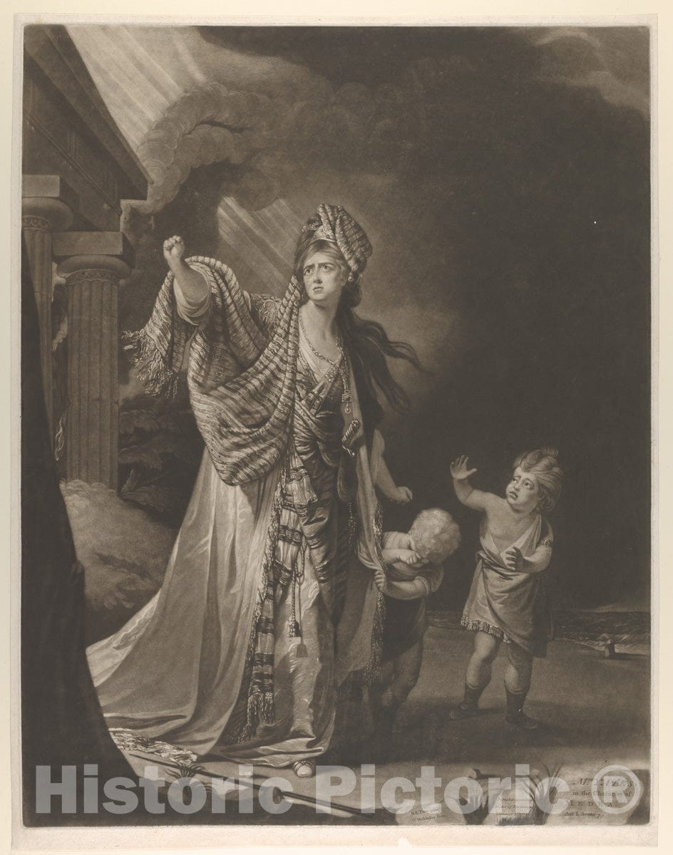 Art Print : William Dickinson - Mrs. Yates in The Characer of Medea : Vintage Wall Art