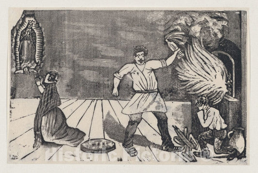 Art Print : José Guadalupe Posada - Woman Praying to The Virgin of Guadalupe as her Husband Rages : Vintage Wall Art