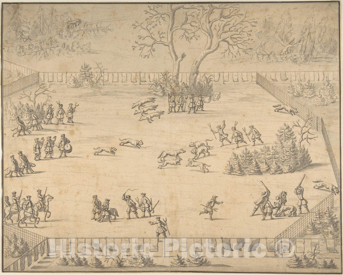 Art Print : German, 18th Century - Design for an Illustration to Hans Friedrich von Fleming,Der Volkommene Teursche Jäger. Leipzig 1719 : Vintage Wall Art