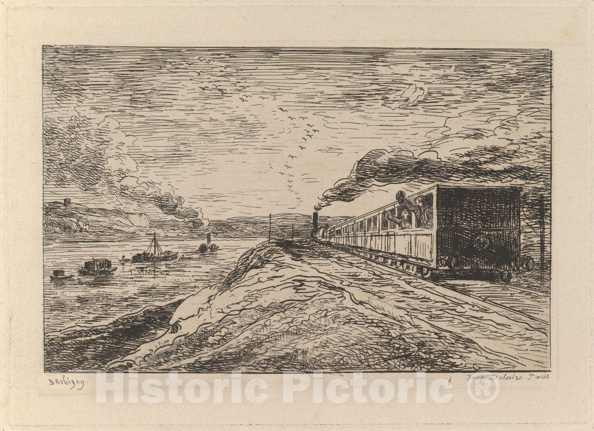 Art Print : Charles-François Daubigny - Le Départ (Le Retour), from Le Voyage en Bateau : Vintage Wall Art