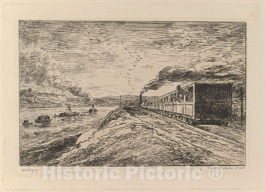 Art Print : Charles-François Daubigny - Le Départ (Le Retour), from Le Voyage en Bateau : Vintage Wall Art