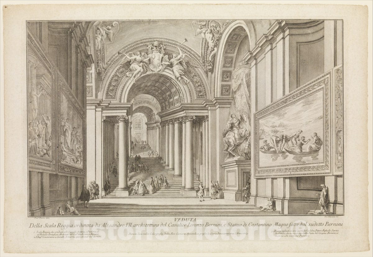 Art Print : Giovanni Ottaviani - View of The Scala Reggia Ordered by Alesandro VII (Vedute Della Scala Reggia ordinata da Alesandro VII) : Vintage Wall Art