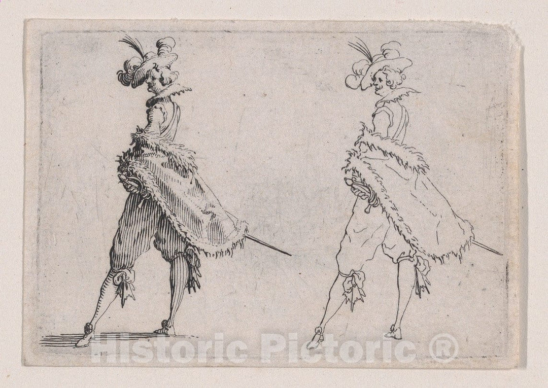 Art Print : Jacques Callot - Le Gentilhomme au Manteau Posé sur la Hanche (Gentleman with his Mantle on his Hip), from Les Caprices Series A, The Florence Set : Vintage Wall Art