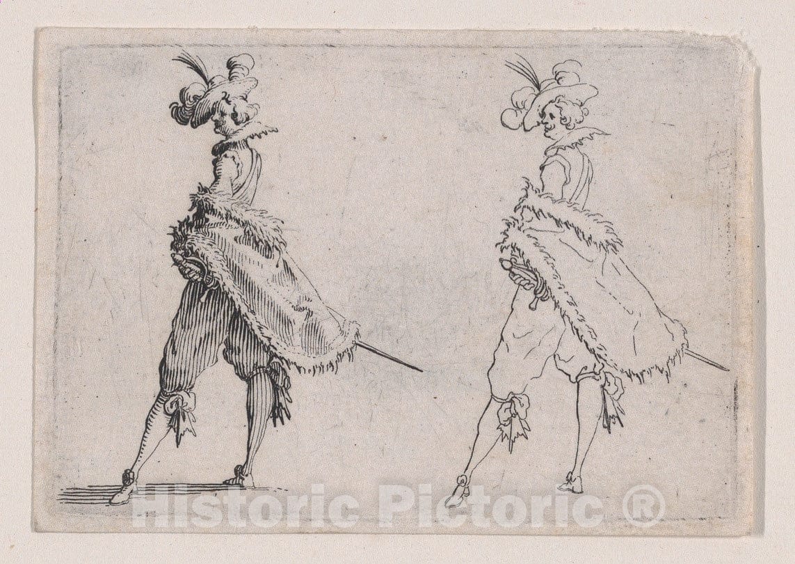 Art Print : Jacques Callot - Le Gentilhomme au Manteau Posé sur la Hanche (Gentleman with his Mantle on his Hip), from Les Caprices Series A, The Florence Set : Vintage Wall Art