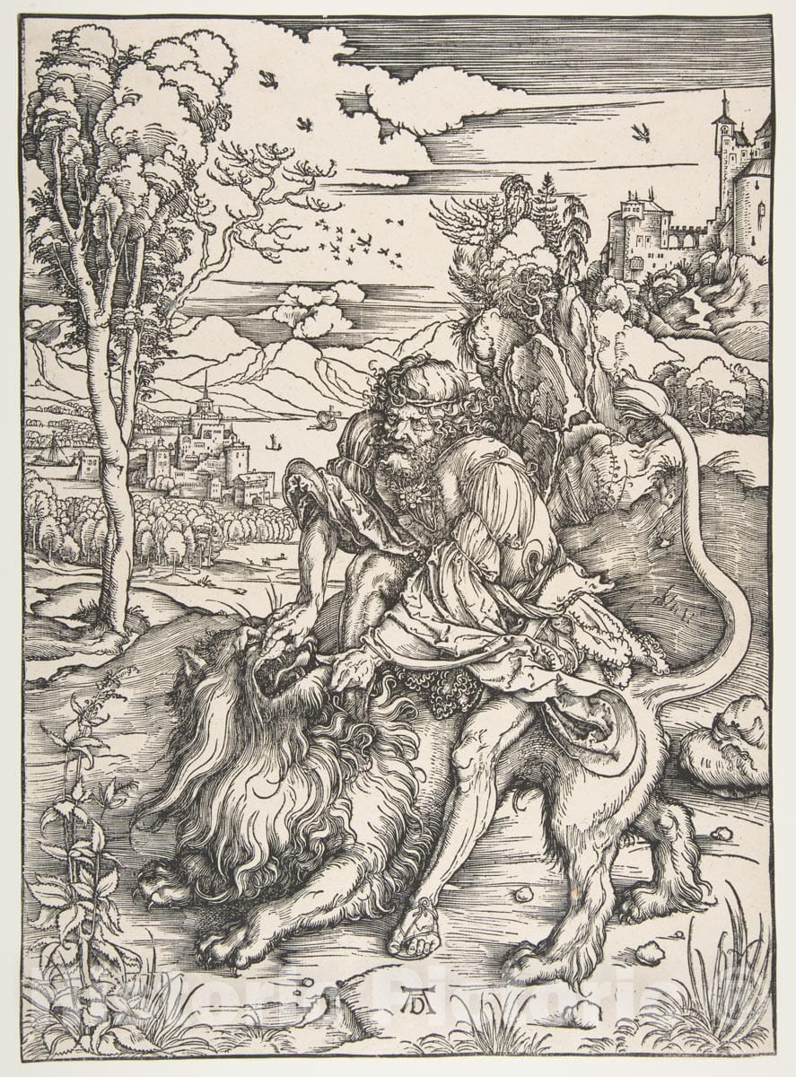 Art Print : Albrecht Dürer - Samson Rending The Lion 3 : Vintage Wall Art