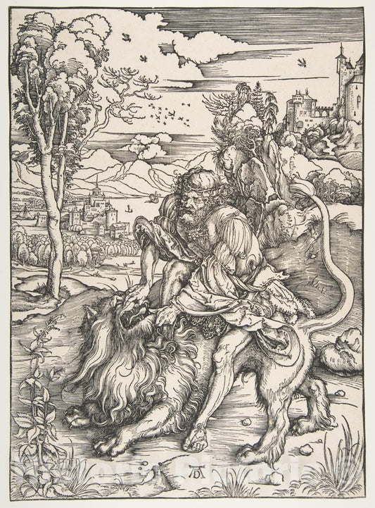 Art Print : Albrecht Dürer - Samson Rending The Lion 3 : Vintage Wall Art