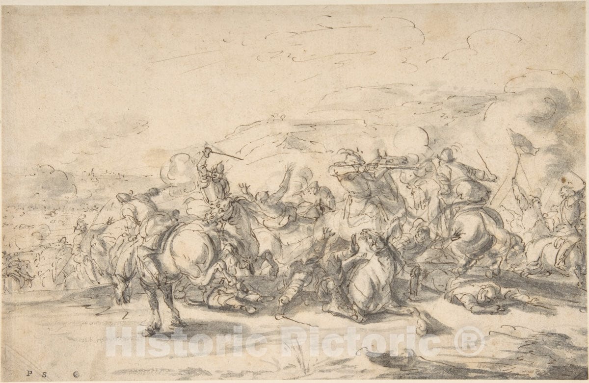 Art Print : Jacques Courtois - Battle Scene: a Cavalry Engagement : Vintage Wall Art