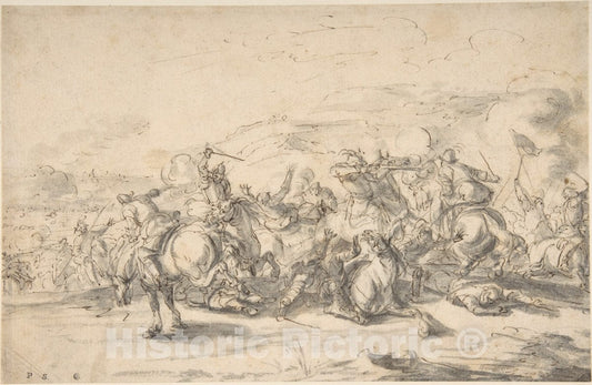 Art Print : Jacques Courtois - Battle Scene: a Cavalry Engagement : Vintage Wall Art