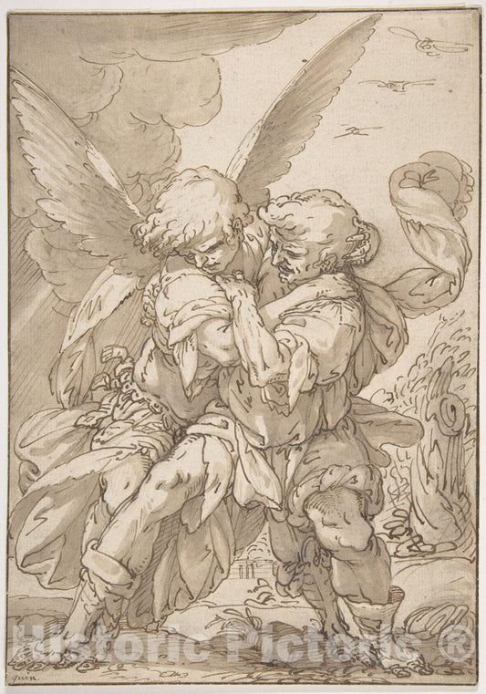 Art Print : Giulio Benso - Jacob Wrestling with The Angel : Vintage Wall Art