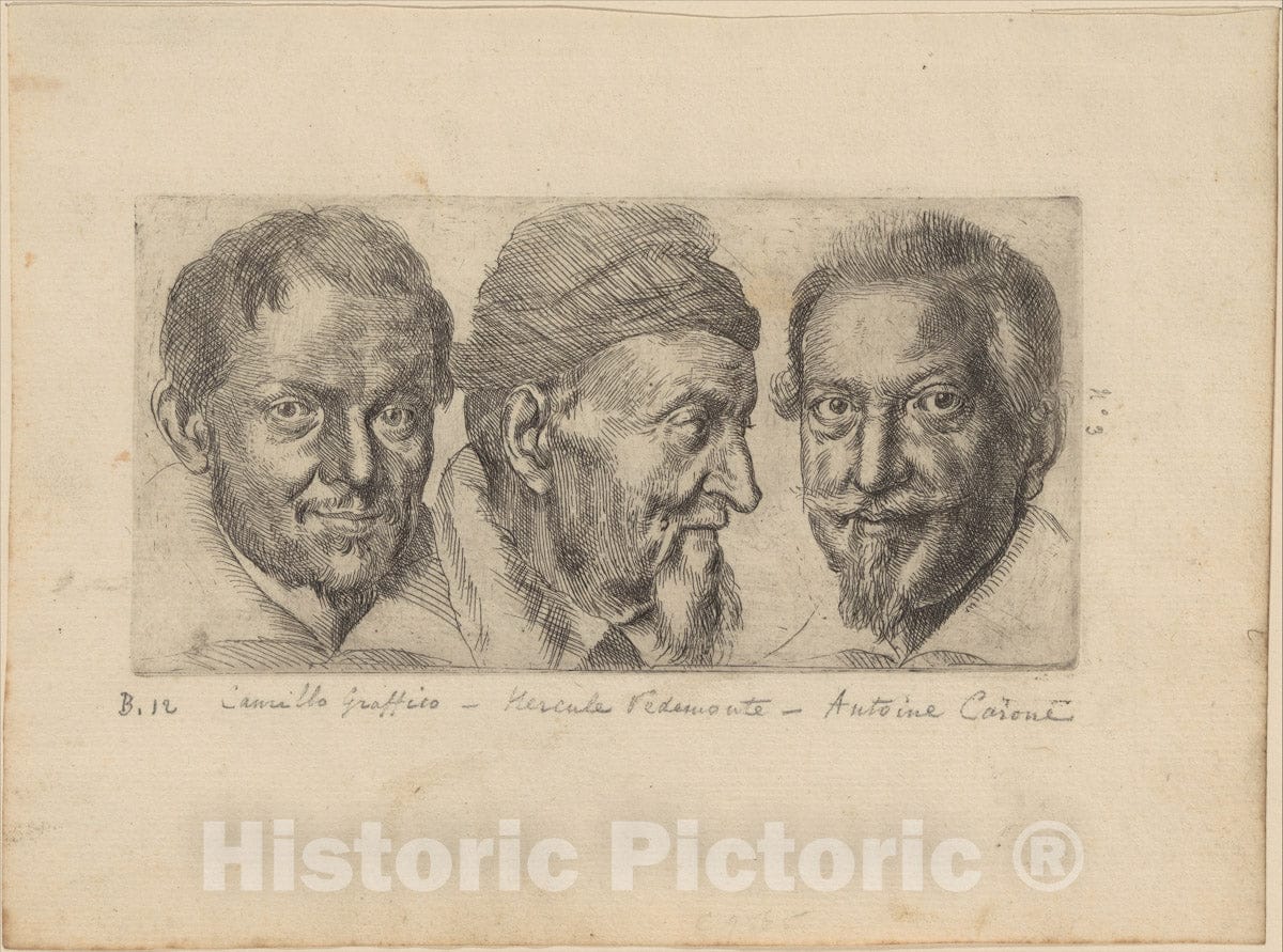 Art Print : Ottavio Leoni (Il Padovano) - Three Portraits Possibly Representing Camillo Graffico, Ercole Pedemonte and Antonio Carone : Vintage Wall Art