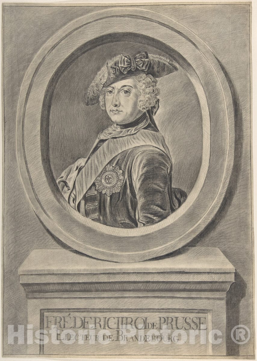 Art Print : Johann Georg Wille - Portrait of Frederick II of Prussia, After Antoine Pesne : Vintage Wall Art