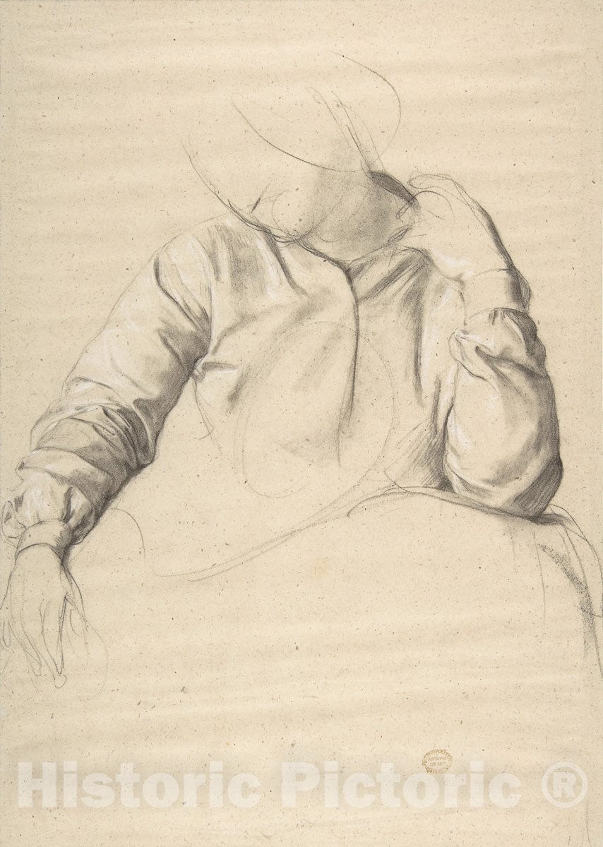 Art Print : British, 19th Century - Study of a Woman Seated : Vintage Wall Art
