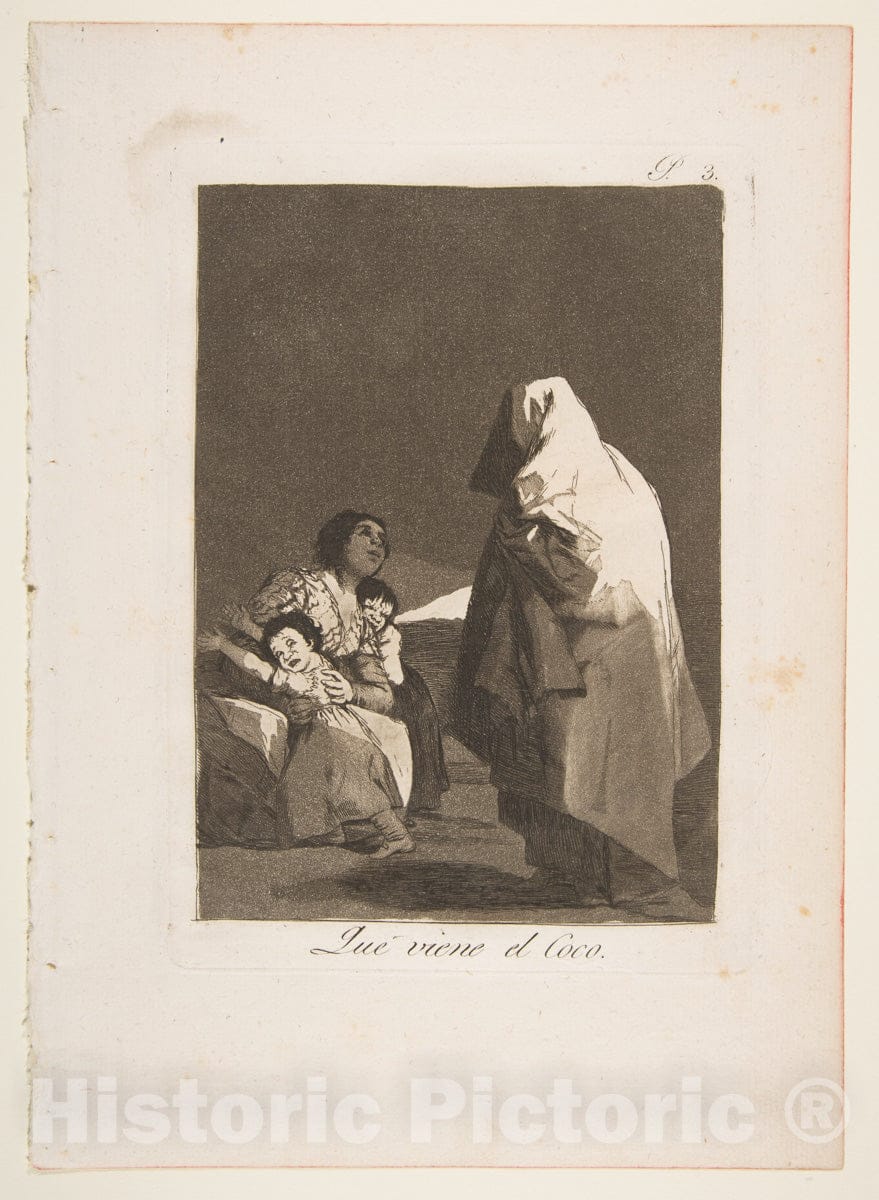 Art Print : Goya - Plate 3 from 'Los Caprichos': Here Comes The Bogey-Man (Que viene el Coco.) : Vintage Wall Art