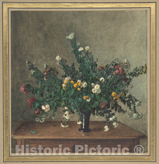 Art Print : Léon Bonvin - Bouquet of Small Chrysanthemums : Vintage Wall Art