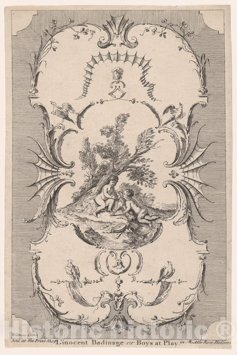Art Print : Paul Sandby - Design for Wallpaper L’Innocent Badinage, or Boys at Play : Vintage Wall Art