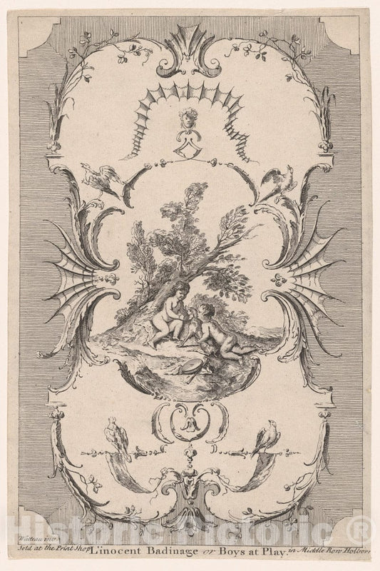 Art Print : Paul Sandby - Design for Wallpaper L’Innocent Badinage, or Boys at Play : Vintage Wall Art