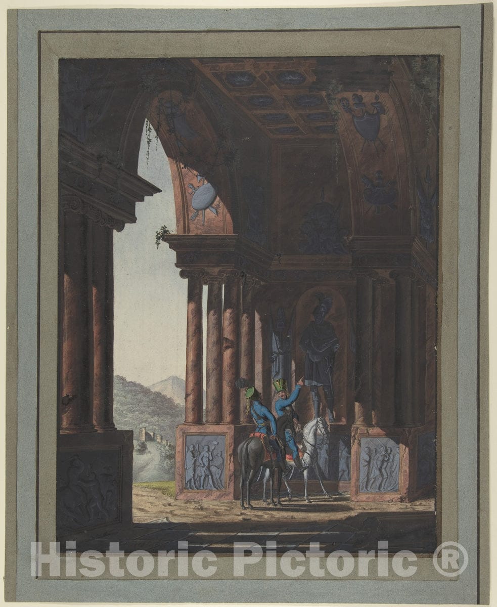 Art Print : Franz von Hauslab The Younger - Two Mounted Soldiers in Classical Ruins, for a Poem by Cremes : Vintage Wall Art