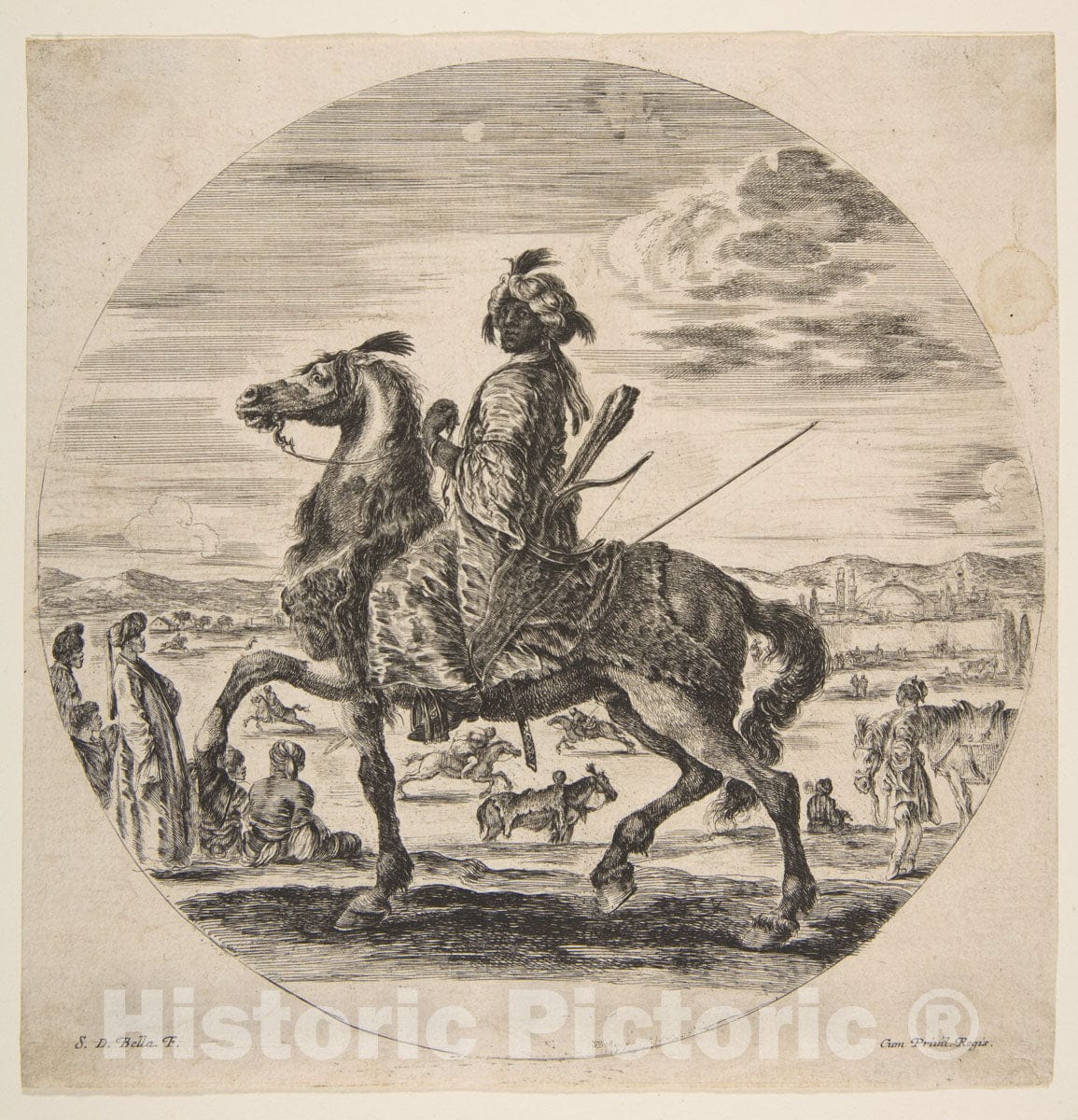 Art Print : A Moorish Horseman Facing The Left - Artist: Stefano Della Bella - Created: c1651 : Vintage Wall Art