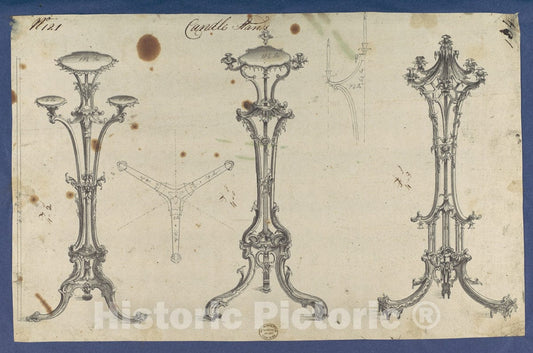Art Print : Thomas Chippendale - Candle Stands, in Chippendale Drawings, Vol. I 1 : Vintage Wall Art