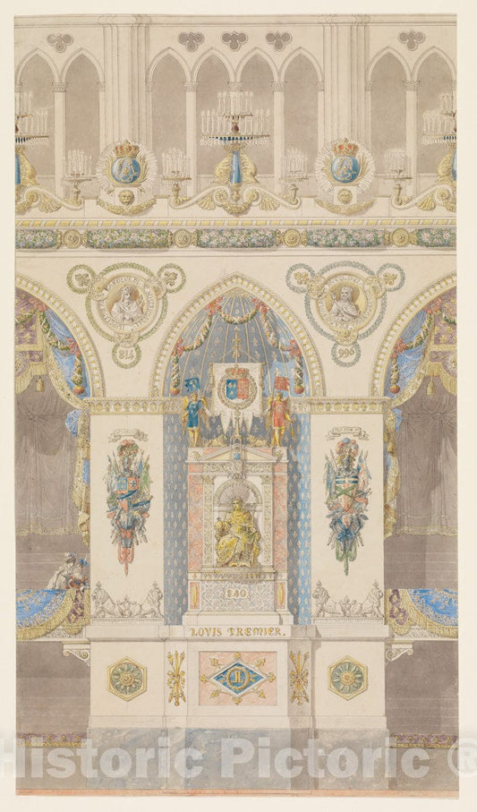 Art Print : Charles Percier - Interior Elevation, Reims Cathedral : Vintage Wall Art