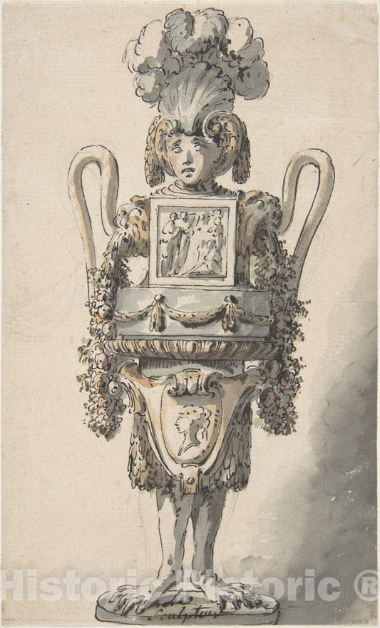 Art Print : Jean Charles Delafosse - Caricature of a Sculptor : Vintage Wall Art