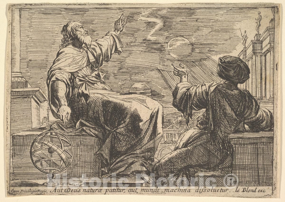 Art Print : Pierre Brebiette - Two Philosophers Watching an Eclipse : Vintage Wall Art