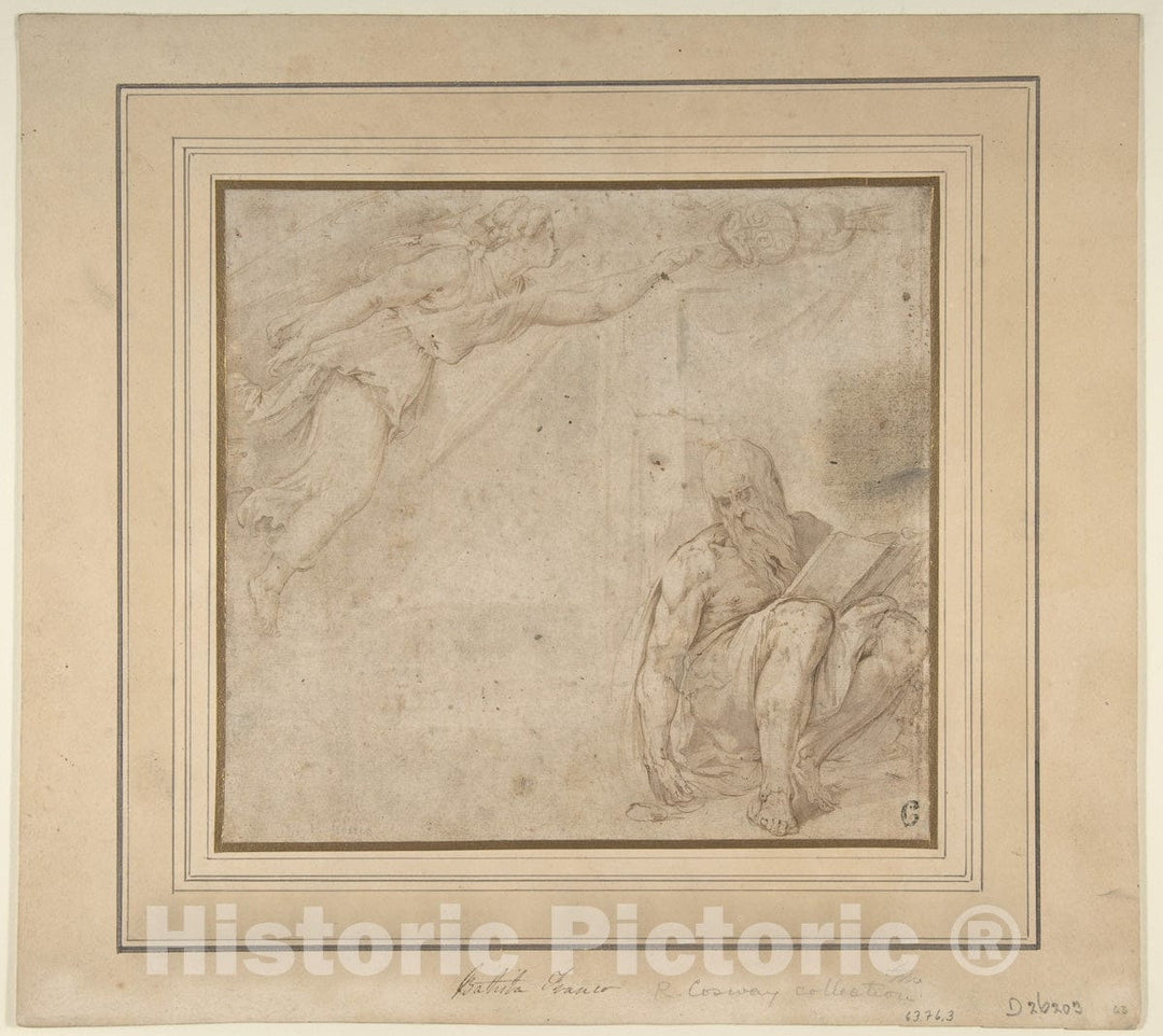 Art Print : Battista Franco - Allegory with a Flying Victory and a Seated Bearded Man with a Book : Vintage Wall Art