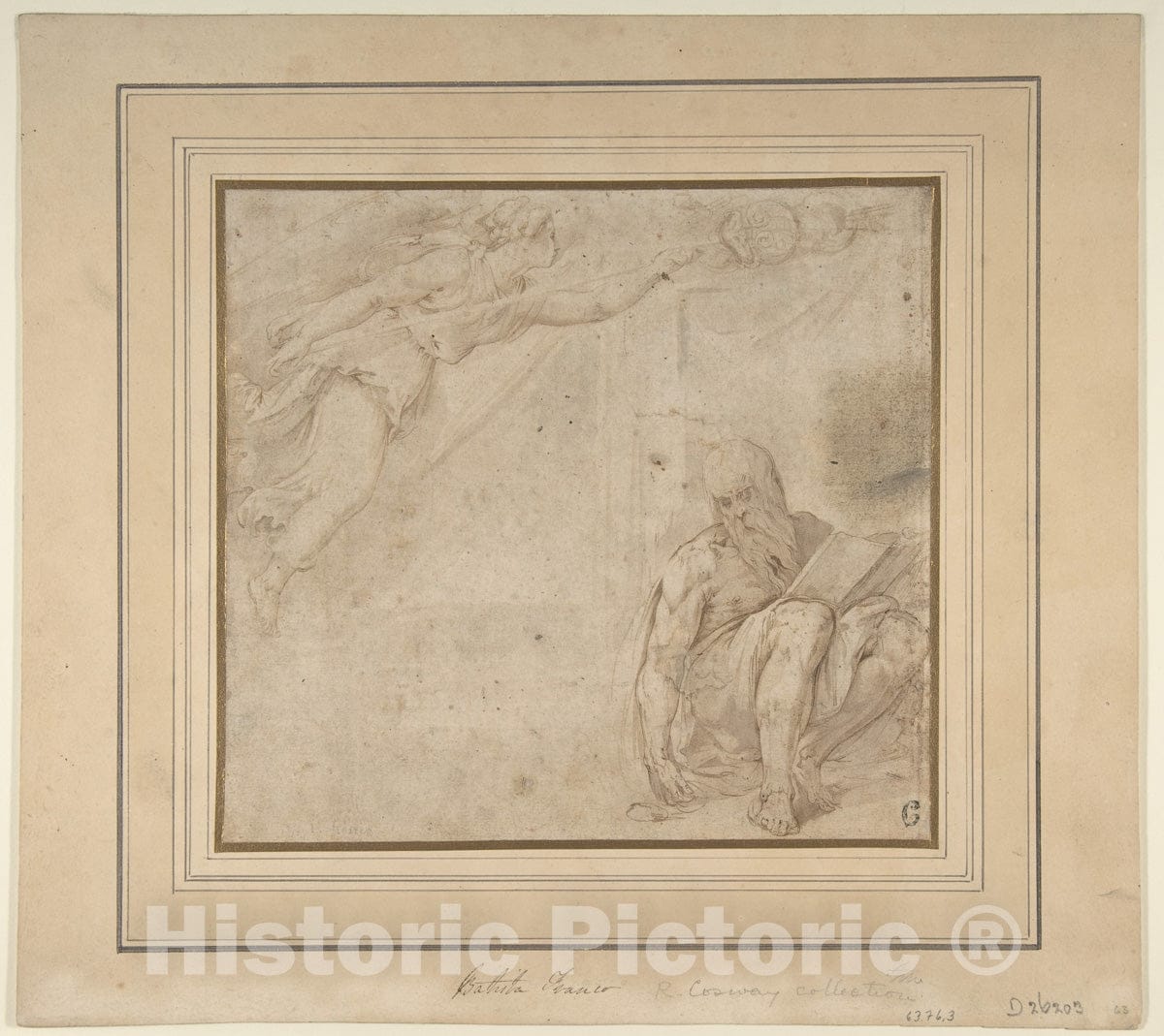 Art Print : Battista Franco - Allegory with a Flying Victory and a Seated Bearded Man with a Book : Vintage Wall Art