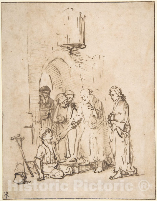 Art Print : Rembrandt (Rembrandt Van Rijn) - St. Peter and St John Healing The Paralytic : Vintage Wall Art