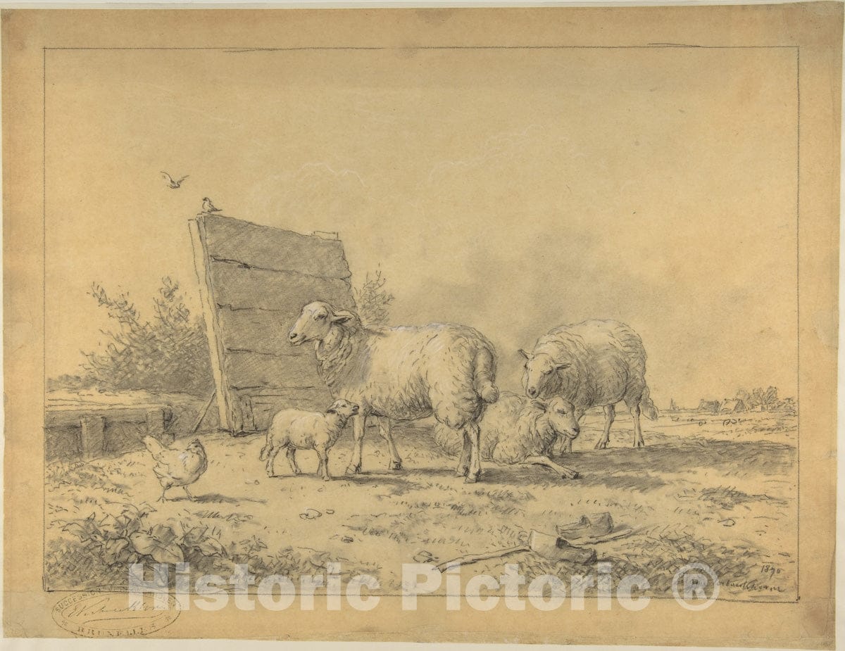 Art Print : Eugène-Joseph Verboeckhoven - Sheep in a Landscape : Vintage Wall Art