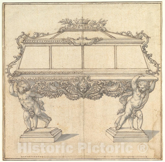 Art Print : Giovanni Battista Foggini - Design for a Sarcophagus Supported by Putti for The Church of S. Maria Maddalena de' Pazzi, Florence. : Vintage Wall Art