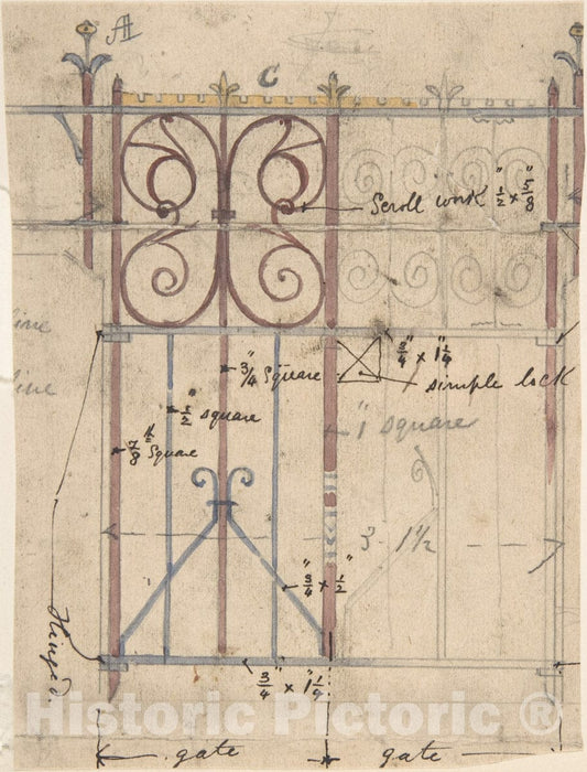 Art Print : Richardson Ellson & Co. - Design for a Church Gate : Vintage Wall Art