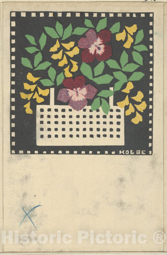 Art Print : Leopoldine Kolbe - Basket of Flowers 2 : Vintage Wall Art