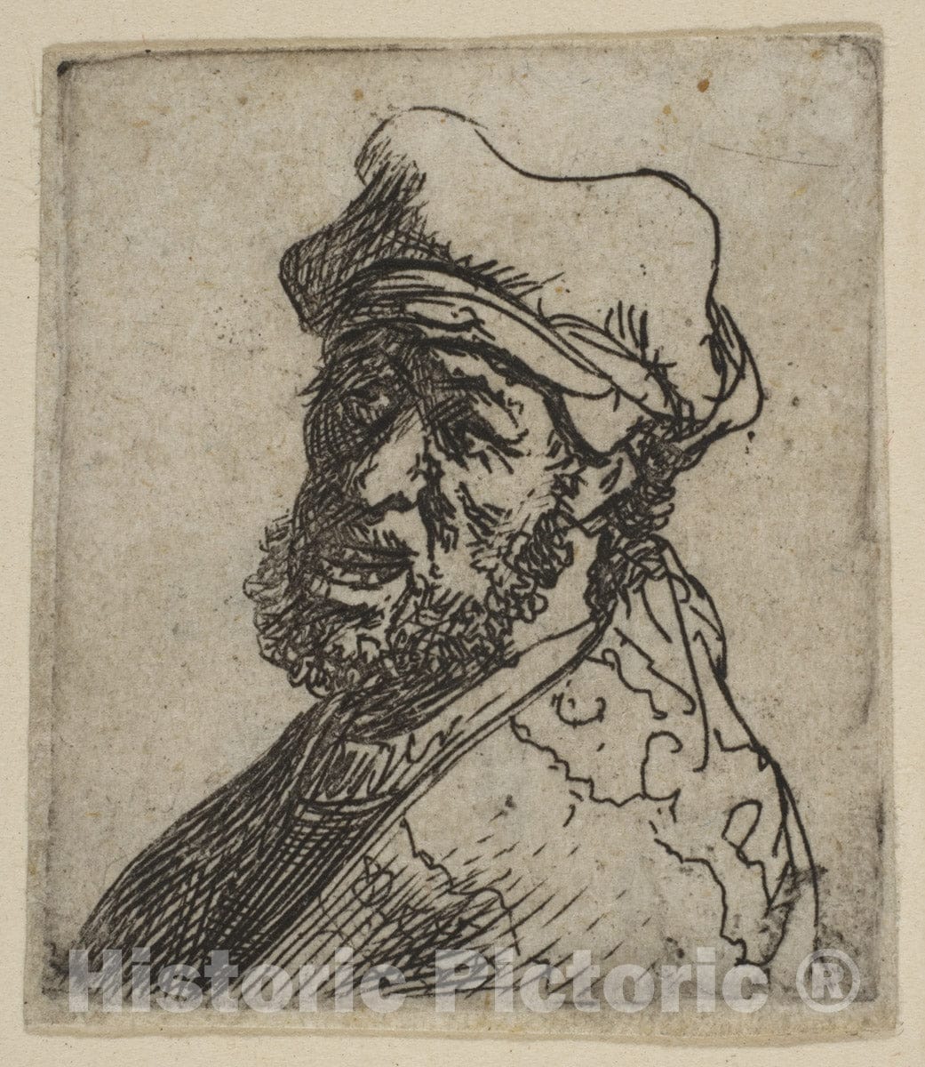 Art Print : Rembrandt (Rembrandt Van Rijn) - Man Crying Out, Three-Quarters Left: Bust : Vintage Wall Art