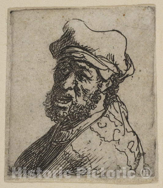 Art Print : Rembrandt (Rembrandt Van Rijn) - Man Crying Out, Three-Quarters Left: Bust : Vintage Wall Art