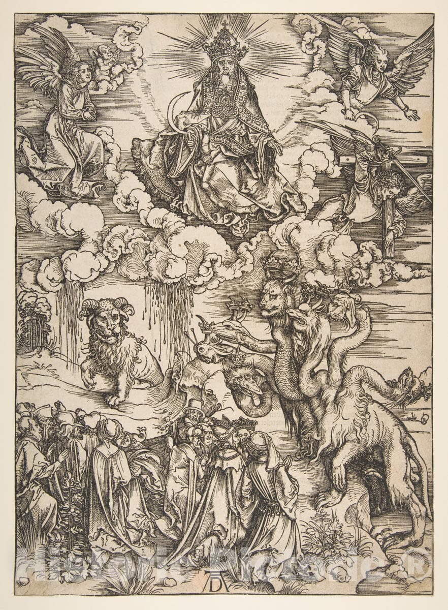 Art Print : Albrecht Dürer - The Beast with Seven Heads and The Beast with Lamb's Horns : Vintage Wall Art