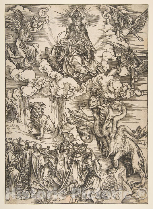 Art Print : Albrecht Dürer - The Beast with Seven Heads and The Beast with Lamb's Horns : Vintage Wall Art