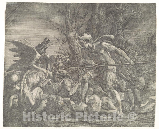 Art Print : Léon Davent - Cadmus Fighting The Dragon : Vintage Wall Art