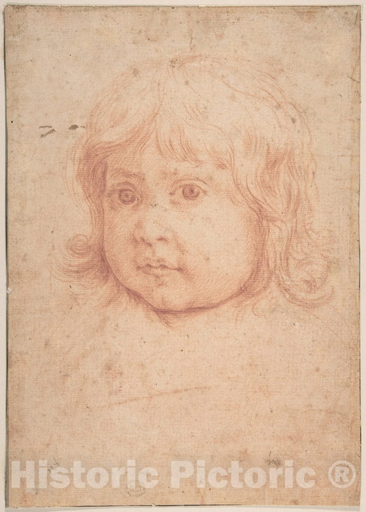 Art Print : Italian, Roman-Bolognese, 17th Century - Child's Head : Vintage Wall Art