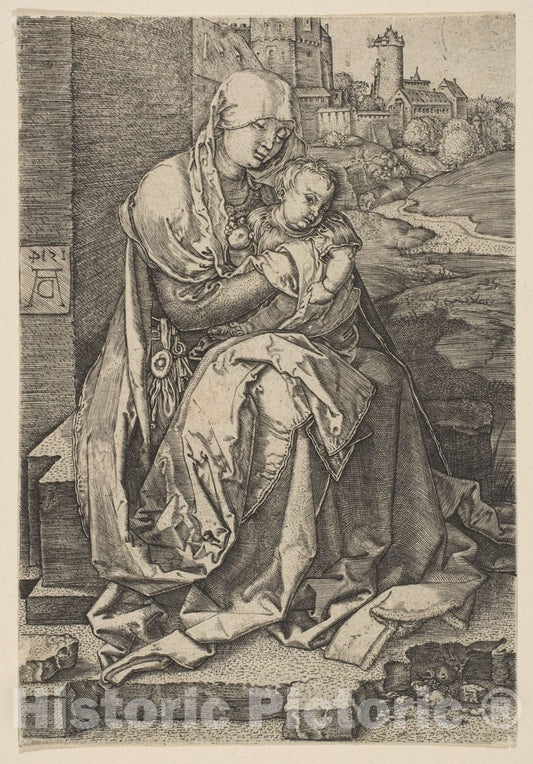Art Print : Albrecht Dürer - Virgin and Child Seated by The Wall (Reverse Copy) : Vintage Wall Art