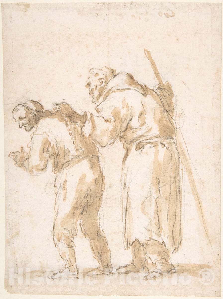 Art Print : Jusepe de Ribera (Called Lo Spagnoletto) - A Man Leading a Blind Friar (Recto)
