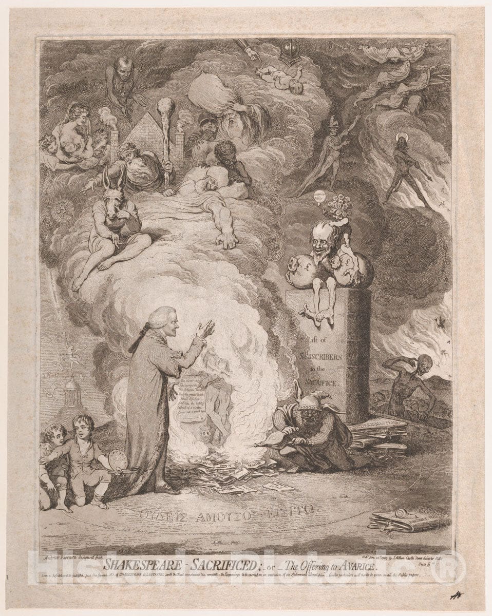 Art Print : James Gillray - Shakespeare – Sacrificed; or, The Offering to Avarice : Vintage Wall Art